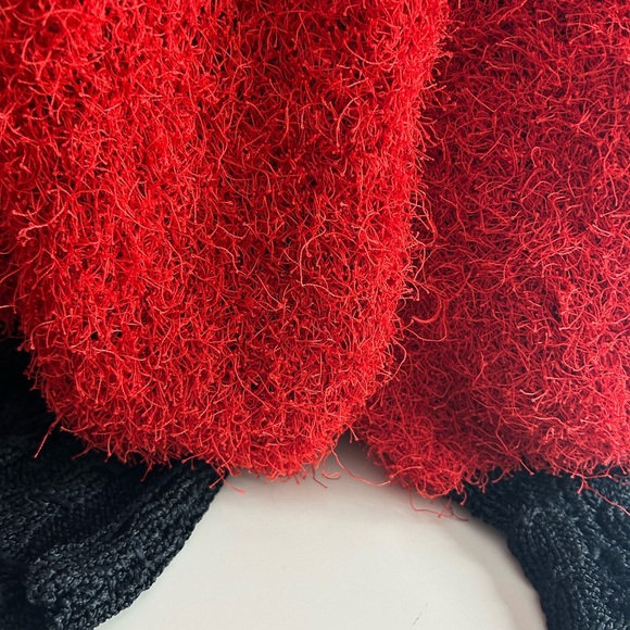 Vintage 80s 90s Red and Black Christmas Floral Patch Teddy Pullover Sweater XXL - Picture 4 of 16